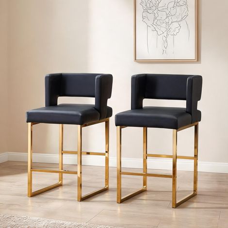 Tabouret de bar design nordique noir et or assise en simili cuir (1/5)