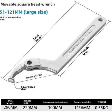 Llave de gancho semicircular en forma de media luna para contador de agua y cilindro de aceite, cabeza redonda universal de 51-121 mm.