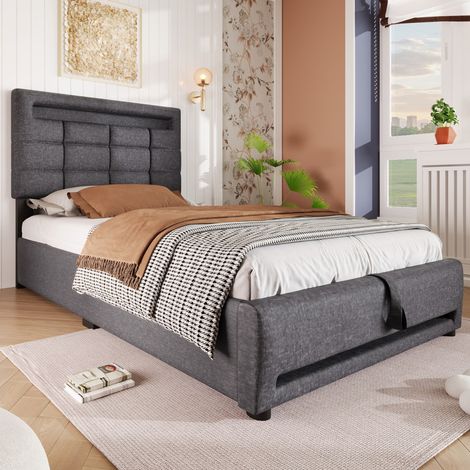Cama dormitorio con almacenamiento LED USB gris OKMYHOME (1/5)