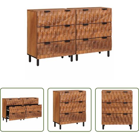 Rangement salon - Buffet 2 pcs Finition Acacia Brun 60 x 33 x 75 cm (1/5)