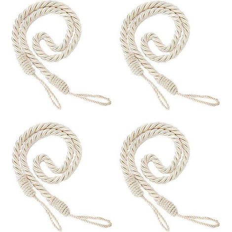 Embrasses de rideaux en corde coton beige, 4 pièces, faites main. (1/5)