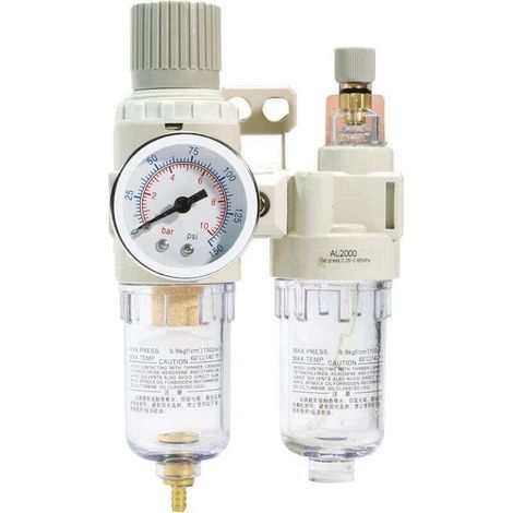 1/4" NPT Compressed Air Filter Regulator, Lubricator, Air Compressor Dryer, Water/Oil Separator with Pressure Gauge (0-150 PSI), Semi-Auto Drain, XXW Bracket (1/4)