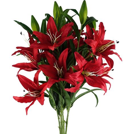 Pack of 6 x 100cm Large Red Lily Stem - 18 Flowers (1/5)