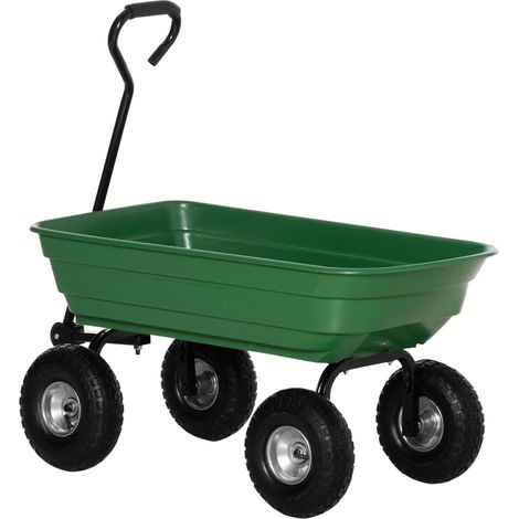 Gartenwagen, 100 l, 250 kg Tragkraft, manueller Anhänger mit 4 Luftreifen, Außenmaße 108 x 52 x 100 cm, grüner Stahl