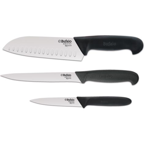 Set Coltelli 3 Pezzi per Tritare Sfilettare e Spelucchino Bufalo Kit Chef Manico Nero (1/4)