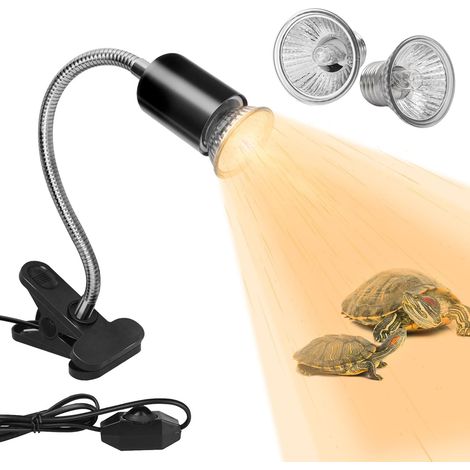 Lampe Chauffante pour Reptiles - 2 Ampoules 50W - Rotation 360° - Variateur d'Intensité - Pour Tortues, Lézards, Serpents et Amphibiens - Noir (1/5)