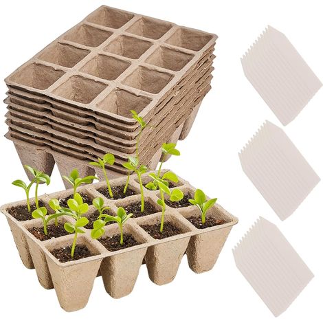 Godets à Semis, Lot de 120 Pots, 10x12 Alvéoles Fibre Végétale, Pour Semis, Mini Serre, Jardinage (1/5)