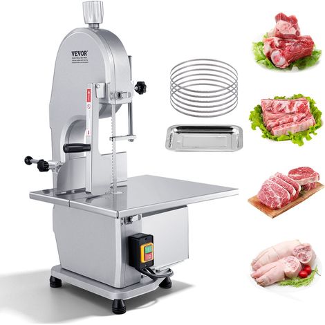 Scie à os de boucher électrique commerciale, scie à ruban pour os 1800 W, scie pour viande et os congelés avec 5 lames, table 515 x 490 mm, épaisseur de max 180 mm pour supermarché, restaurant (1/5)