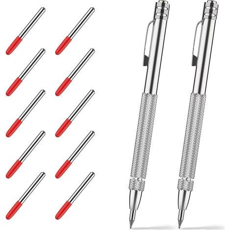 Set aus 2 Wolframkarbid-Anreißspitzen mit 12 Ersatzmarkierungsspitzen, Aluminiumkarbid-Gravierwerkzeug mit Clip. (1/2)