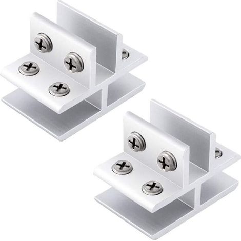 Lot de 2 pinces à verre réglables en forme de T 3 côtés en alliage d'aluminium pour étagère en verre, support de serrage pour 10-12 mm d'épaisseur, 180 degrés (1/5)