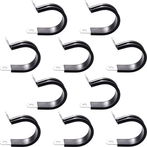 10 abrazaderas en P de 28 mm con revestimiento de goma, abrazaderas de manguera de goma de acero inoxidable 304, abrazaderas en P para mangueras y cables (1/5)