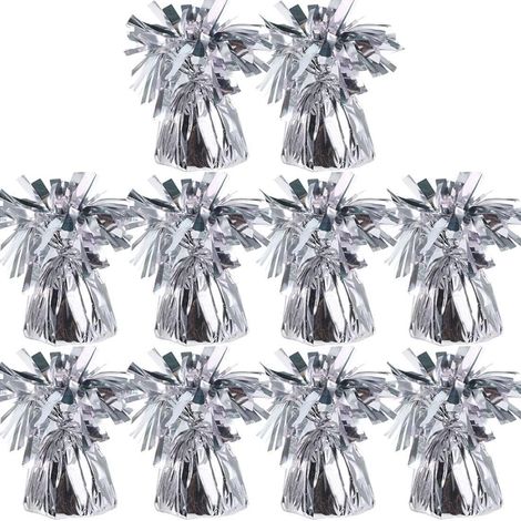 10 coni di peso per palloncini ad elio, 170 g/pz, pesi in lamina argentata per palloncini pieni, coni con nappe metalliche per centrotavola di compleanno e decorazioni per matrimoni.