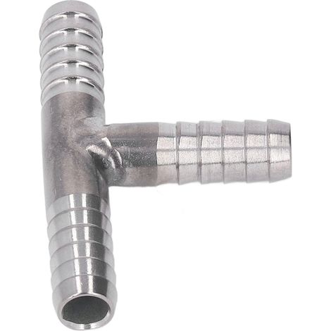 Té à embout cannelé 3 voies en acier inoxydable, étanchéité optimale, diamètre 8 mm.