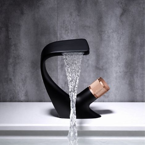Robinet mitigeur de lavabo cascade en cuivre noir et or rose sans tuyaux d'arrivée d'eau noir rose 1,5 kg – Livraison gratuite