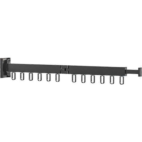 Portant à vêtements extensible, portant à vêtements pliable, mural, rangement intérieur et extérieur, gain de place, conception en deux parties, avec 12 anneaux en aluminium, noir. (1/5)