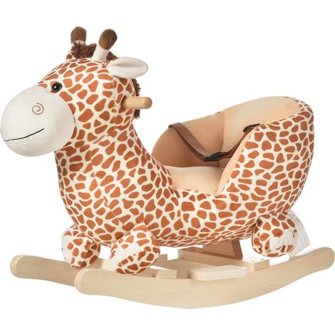 Cheval à bascule girafe en peluche pour enfants de 18 à 36 mois, avec sons et ceinture de sécurité, 60 x 33 x 45 cm, marron (1/4)