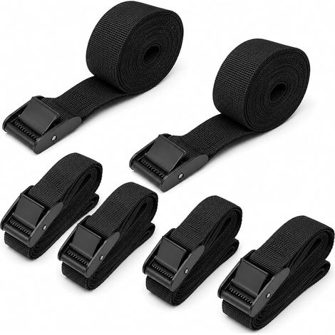 Lot de 6 sangles d'arrimage - Noir - 25 mm - 1 m - 250 cm (1/5)