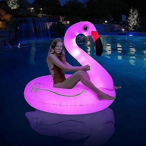 Bouées gonflables flamant rose avec lumières, bouées flamant rose à énergie solaire-AquaForge (1/4)
