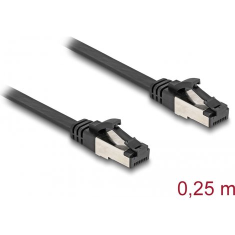 Delock Cable de parcheo plano RJ45 macho a macho Cat.8.1 flexible 0,25 m negro