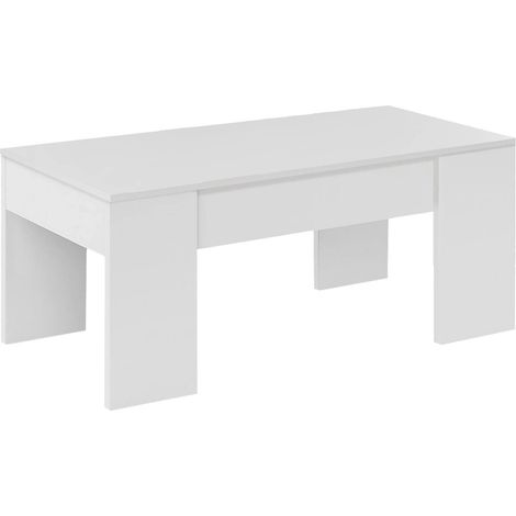 Tavolino da salotto Oceanside, Tavolino da caffè con piano elevabile, Tavolo basso da soggiorno, 100x50h45/56 cm, Bianco lucido (1/5)