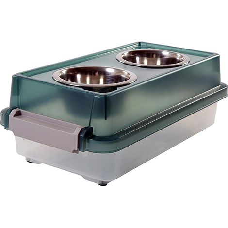 Iris Ohyama, Gamelle Surélevée avec Stockage Boite Plastique, 5L, Vert, Mangeoire pour Chien, Chat, avec Double Bol, CLips, FS-S (1/4)