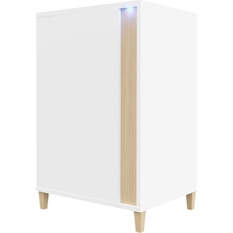 Aparador Livseri 101, Blanco + Blanco brillante + Luminoso madera, 88x52cm, Número de puertas: 140cm, Aglomerado laminado, LED (1/3)