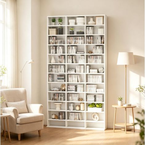 Mueble de almacenamiento CD/DVD de MDF blanco 102 x 23,5 x 195 cm ajustable DESVIAE (1/5)