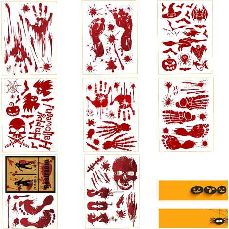 Halloween-Fensteraufkleber, 8 Bögen mit blutigen Handabdruck-Motiven, Halloween-Dekorationen, Design mit blutigen Handabdrücken, für Fenster und Böden (1/4)