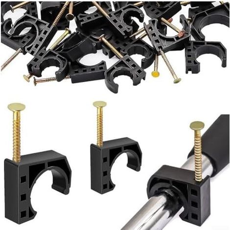 Packung mit 50 J-förmigen Rohrschellen (1,27 cm) inklusive Nägeln für PEX-, Kupfer-, CPVC-, PVC- und Metallrohre. Robuste Kunststoff-Wandbefestigungen für die Haus- und Industrieinstallation. (1/4)