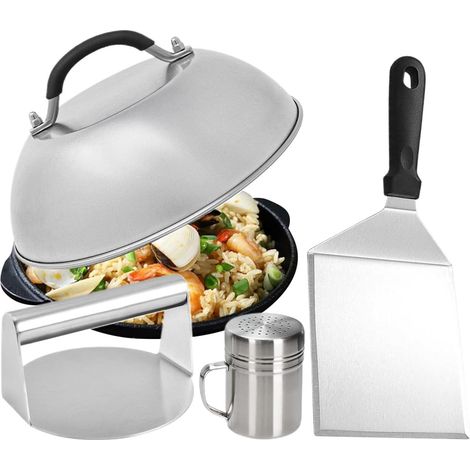 Coffret à outils de presse Smashburger, 4 - Set en acier inoxydable avec saupoudreuse sel et capot fusion Le presse-hamburger accessoires Pour rôtir au fromage la viande, griller