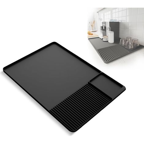 Tapis à café en silicone, 61 x 40,6 cm avec bords surélevés, accessoires de bar à café pliable et drainable pour machine à café expresso pour comptoirs de cuisine (noir) (1/5)