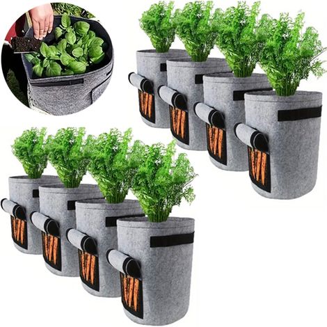 Lot, de 8 pots de semis, sacs de plantation avec fenêtres de visualisation, sacs de plantation, 10 gallons, sacs de plantation de légumes (1/5)