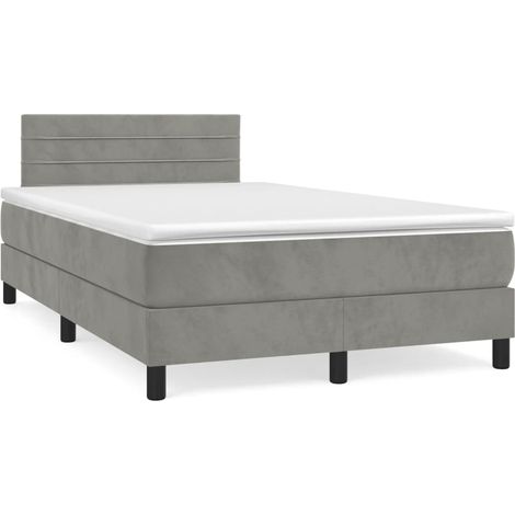 Cama box spring con colchón terciopelo gris claro 120x190 cm