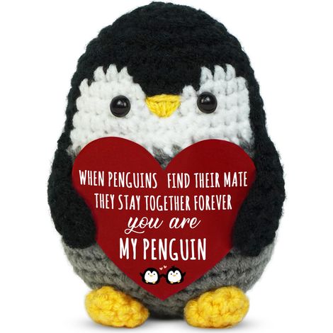 Cadeau de Saint-Valentin pour lui/elle - Pingouin Positif au Crochet - Cadeau d'anniversaire (1/5)