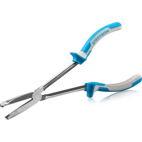 Pince à bec courbé longue portée de 25,4 cm 90 degrés pour mécaniciens, techniciens, outil à haut effet de levier, poignée antidérapante en TPR avec mâchoires dentelées (1/5)
