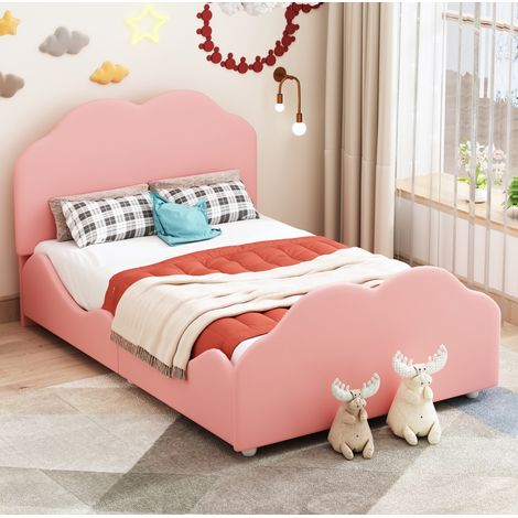 Lit enfant 90x200 ciel rose en velours HAVRYA (1/5)