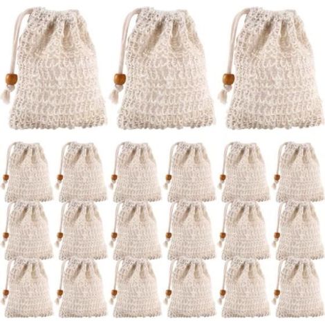 Lot de 20 sacs à savon en sisal avec cordon de serrage pour salle de bain et douche (1/4)