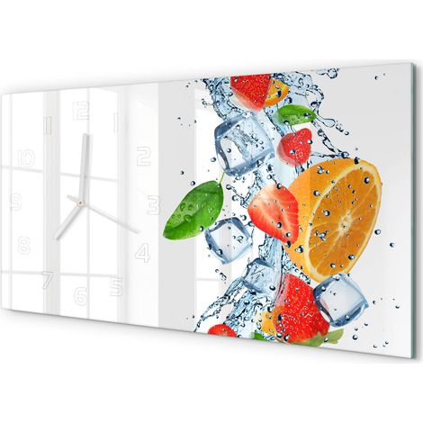 Grande Horloge Murale 60x30 cm Design Panoramique Verre Silencieux pour Salon Fruit avec de la glace (1/5)