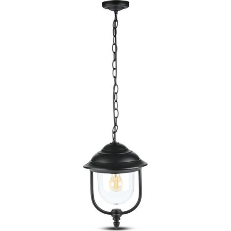 Außenbereich Pendelleuchte Garten Hängelampe Aluminium Glas schwarz IP44 D 25 cm (1/5)