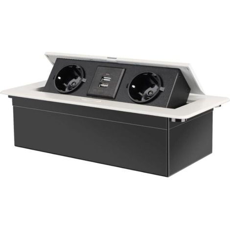 Prise Encastrable Plan de Travail Blanc, Multiprise Plan de Travail Cuisine avec 2 Prises +2USB (1/4)