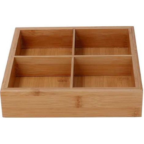 Bambus Schublade mit 4 Fächern, natur, 21x21x4,8 cm (1/2)