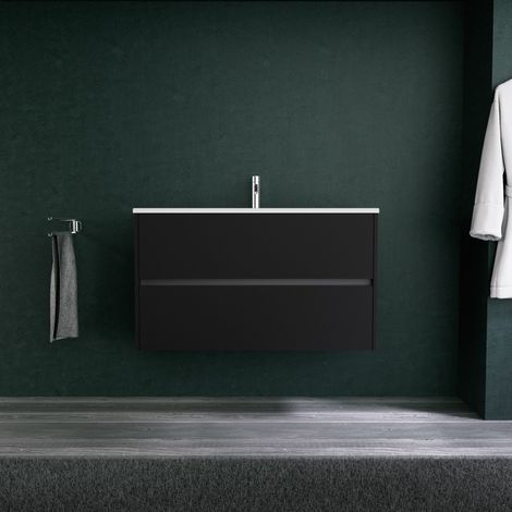 Inda - Badezimmerschrank 2 Schubladen L.100 mit mattem Waschbecken / Mattschwarz - diamante