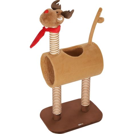 Árbol rascador para gatos 98 cm diseño ciervo con cueva túnel y postes de yute marrón (1/5)