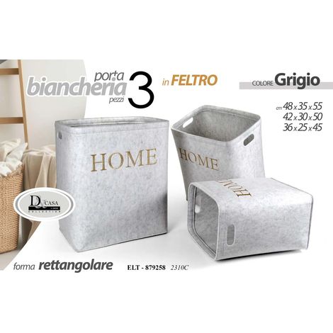 Set aus 3 grauen Wäschekörben mit goldener "Home"-Schriftzug, 48x35x55, 42x30x50 und 36x25x45