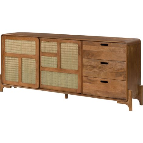 Credenza Mango marrone chiaro Laccato 200x40x80 cm montato parzialmente MIZUMI 101 (1/4)
