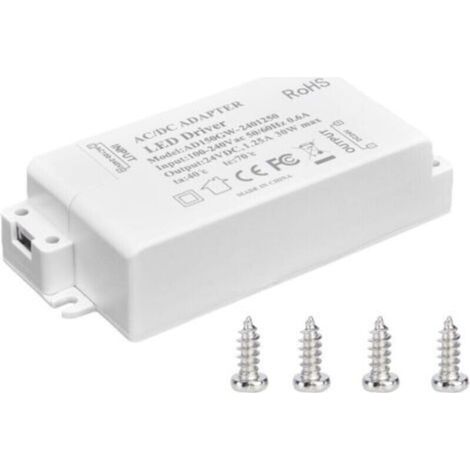 Transformador de CC de 30 W (24 V, 1,25 A) para iluminación LED, fuente de alimentación de CA de voltaje constante (100–240 V), accesorios para tiras LED