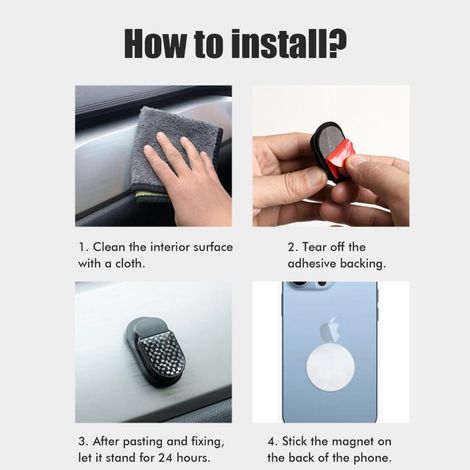 Lot de 2 crochets magnétiques 3 en 1 pour tableau de bord de voiture, support de téléphone multifonctionnel, crochets adhésifs pour clés, coque de protection, câble USB et câble d'écouteurs (1/4)