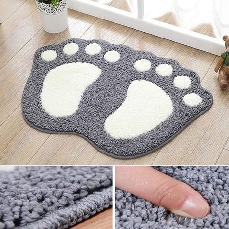 Alfombra antideslizante y absorbente para baño con diseño de huella antideslizante, suave y cómoda, adecuada para baños y habitaciones infantiles, 40 x 60 cm, gris. (1/4)