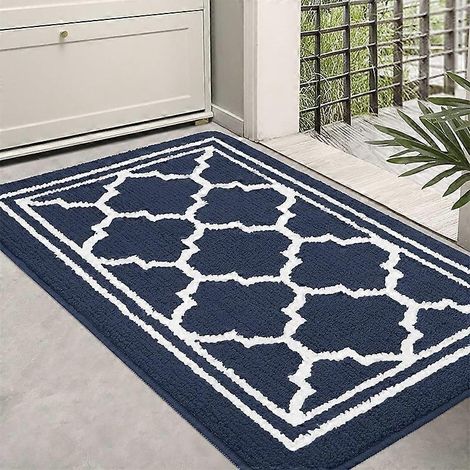 Tapis d'entrée lavable d'intérieur, antidérapant et absorbant la poussière, pour l'entrée, intérieur et extérieur, 50 x 80 cm, bleu marine (1/5)