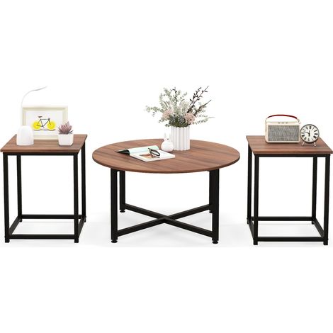 Set di 3 tavolini rotondi (80 x 42 cm) e quadrati (40 x 40 x 50 cm) ampia superficie design moderno legno di noce ingegnerizzato 200021028